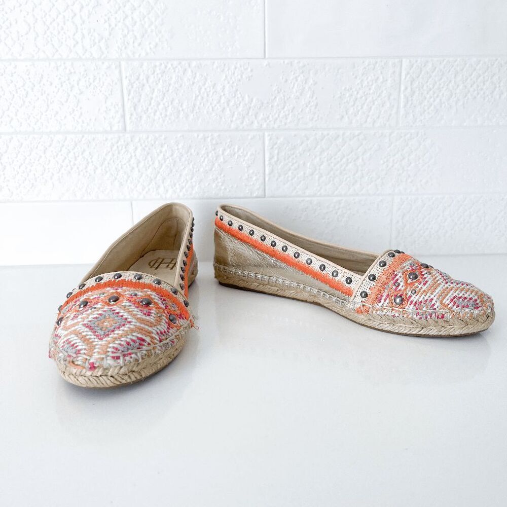 House Of Harlow 1960 Womens Kat Slip On Studded Espadrille Gold Multicolor 36 - Picture 2 of 6